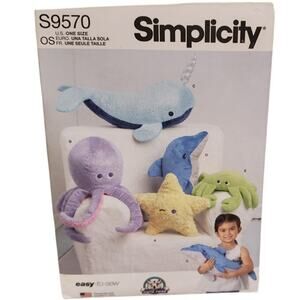 Stuffed Plushies Sewing Pattern Octopus Starfish Dolphin Crab Simplicity 9570